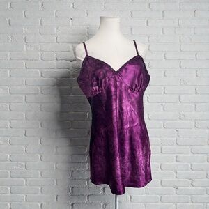 Vintage Plum Satin Slip Dress • Beaded Trim • Y2K Lingerie Mini • Fairycore L